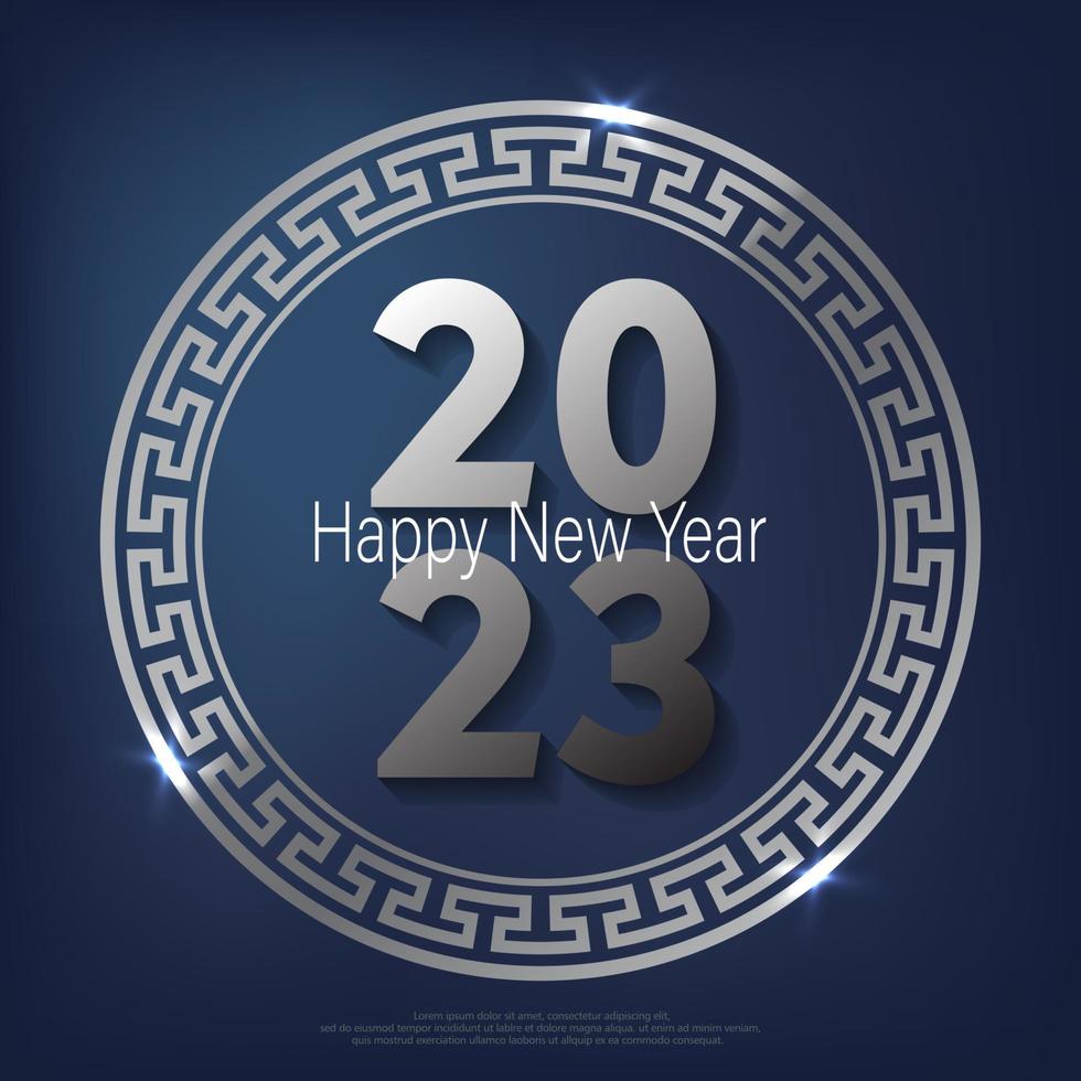 Lycklig kinesisk ny år 2023. metall siffra text med cirkel ram på blå lutning bakgrund. vektor