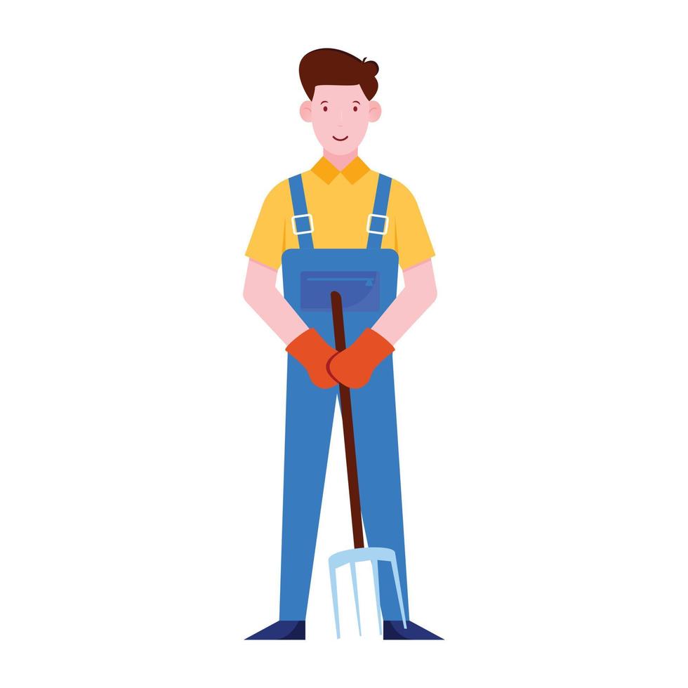 manlig avatar med trädgård räfsa jordbrukare karaktär illustration vektor