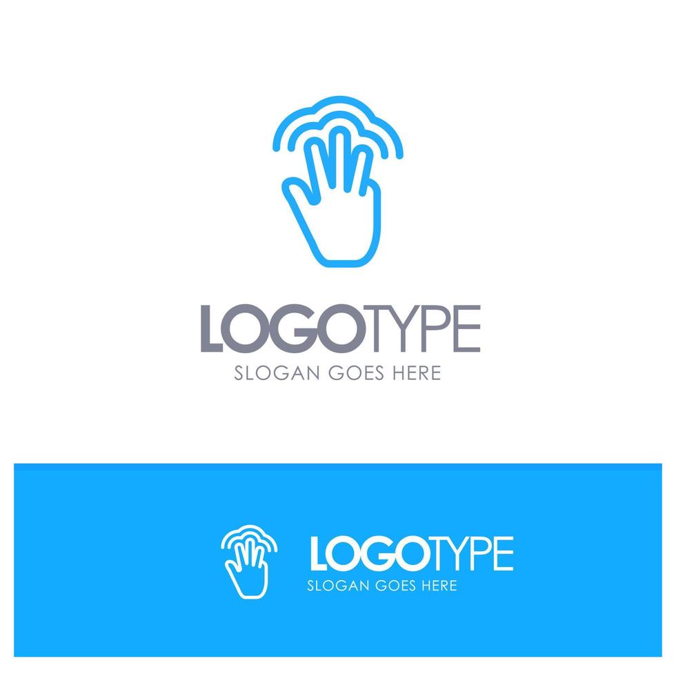 Fingergesten Handschnittstelle Mehrfachberührung blauer Umriss Logo Platz für Slogan vektor