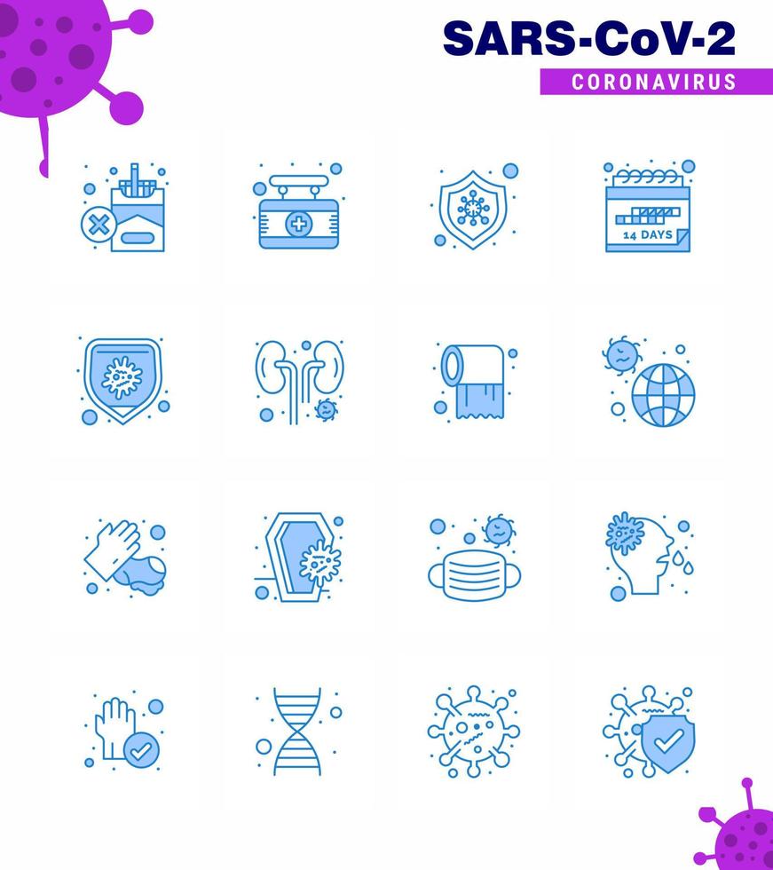 Coronavirus-Prävention Set Icons 16 blaues Symbol wie Bakterien Zeitplan Bakterien Quarantäne Datum virales Coronavirus 2019nov Krankheitsvektor Designelemente vektor