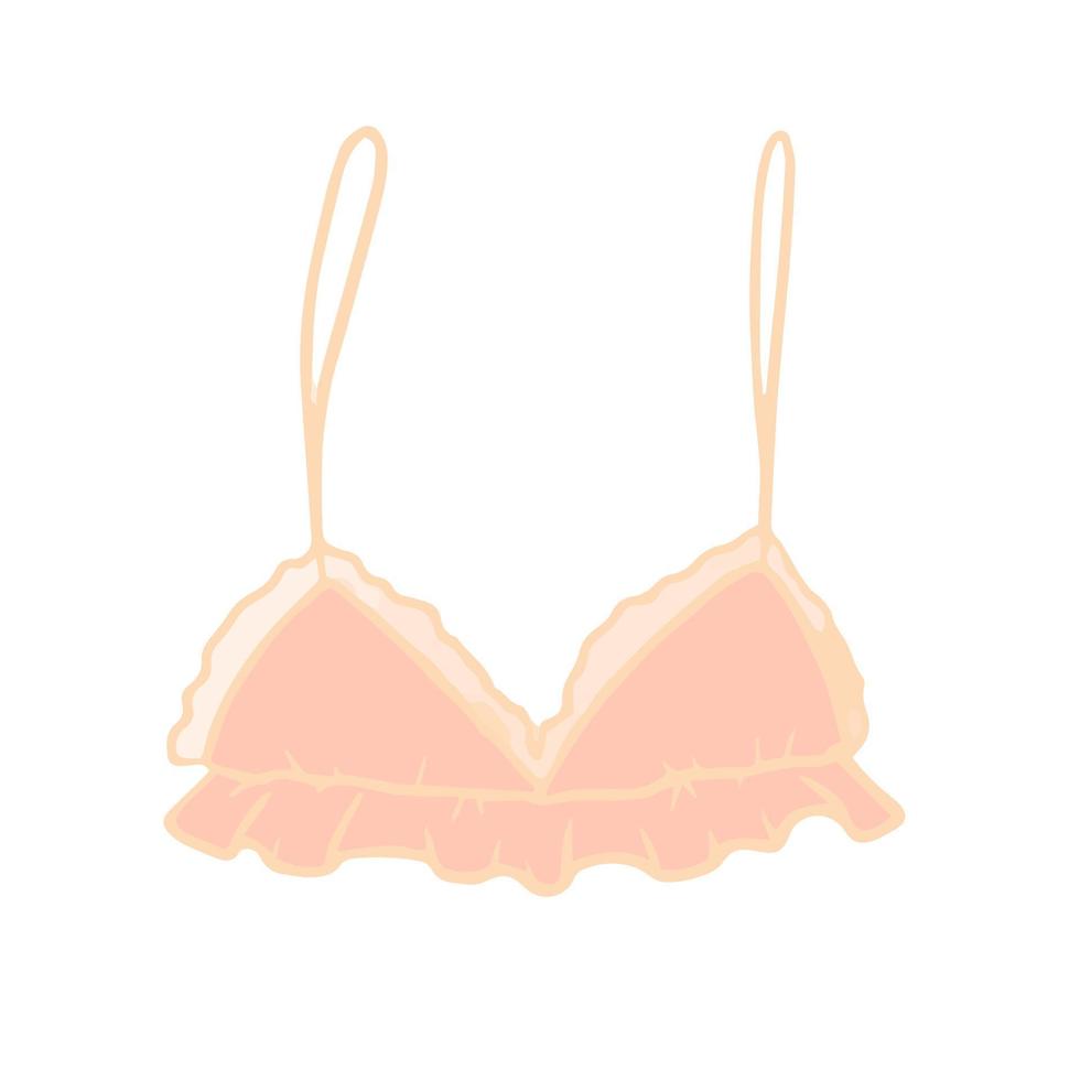 hand dragen söt isolerat klämma konst illustration av persika rosa bralette med volanger vektor