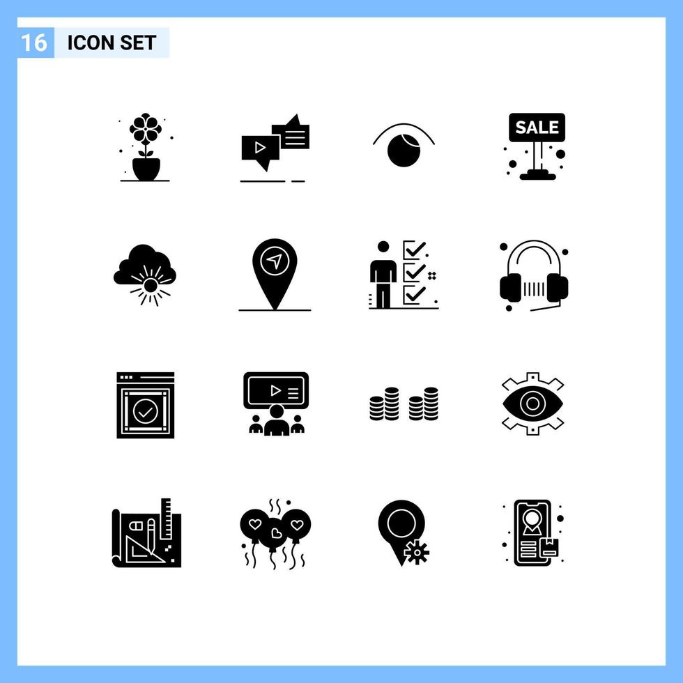 fast glyf packa av 16 universell symboler av för försäljning styrelse Tal annonsera Twitter redigerbar vektor design element