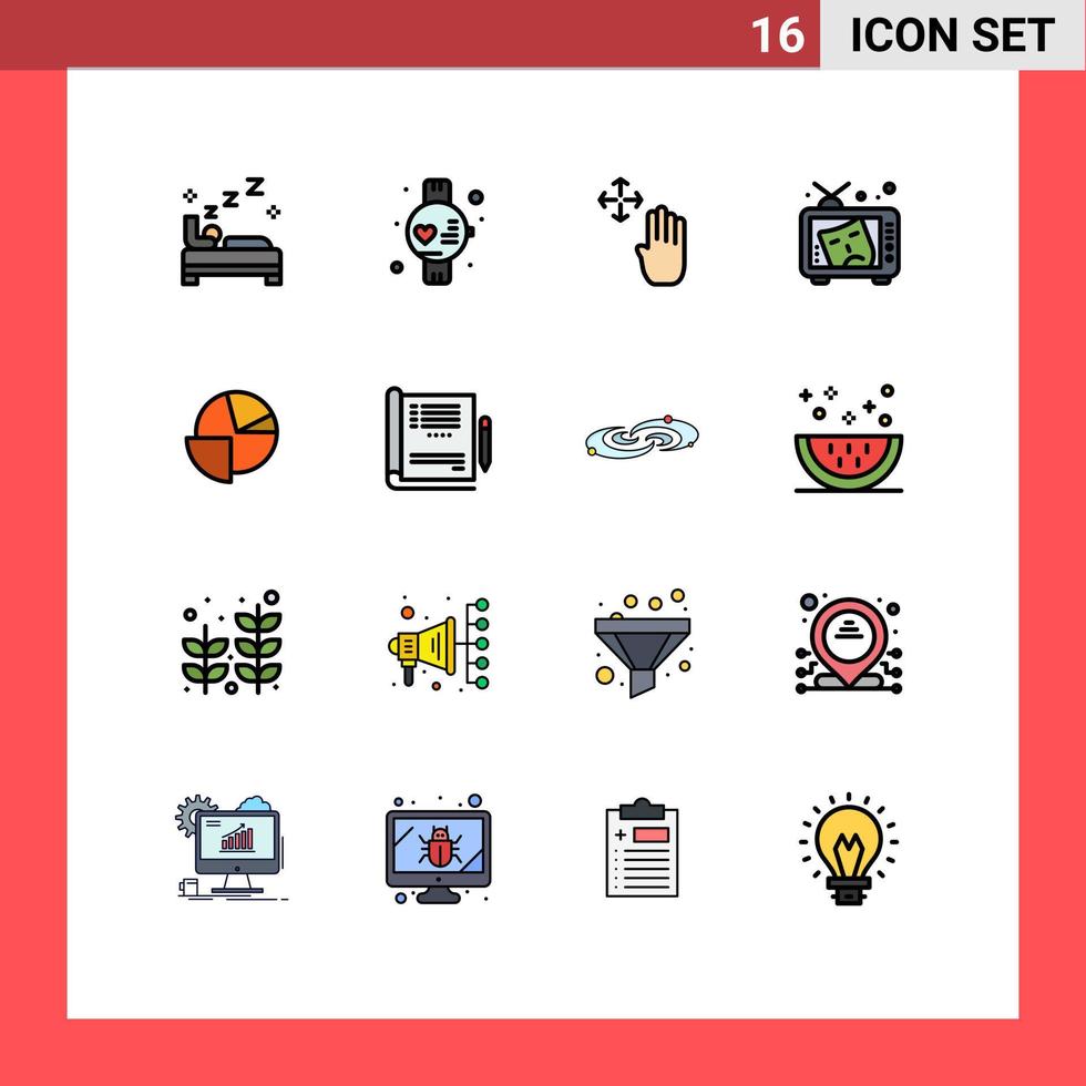 moderner Satz von 16 flachen, farbig gefüllten Linien Piktogramm der Diagrammfarbe Handcursor Kunstmaske editierbare kreative Vektordesign-Elemente vektor