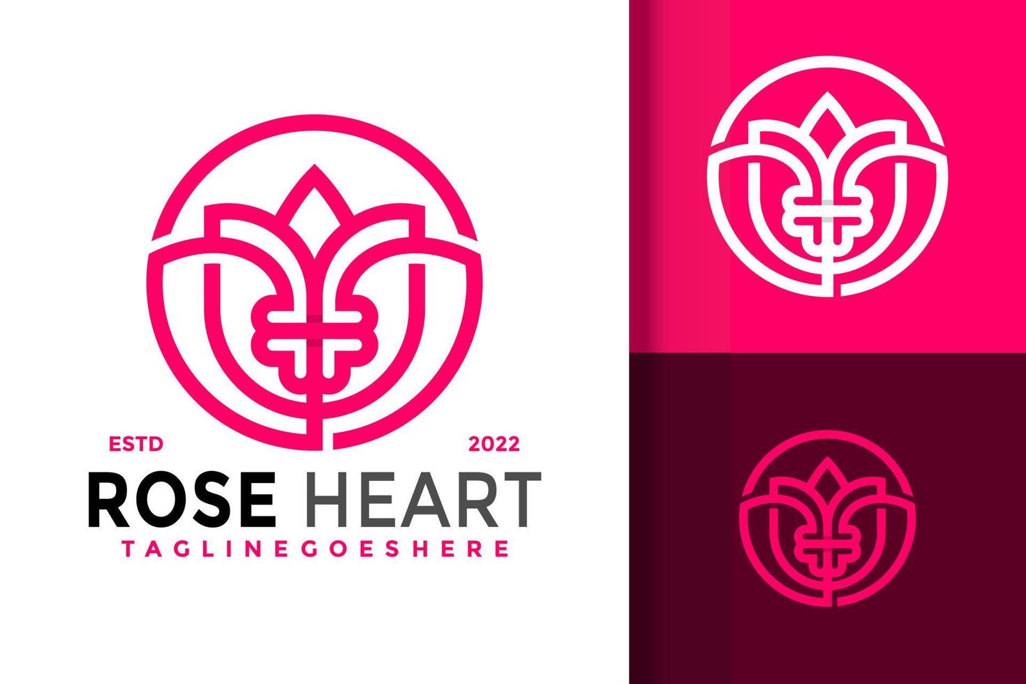 Rose Herz-Logo-Design-Vektor-Illustration-Vorlage vektor