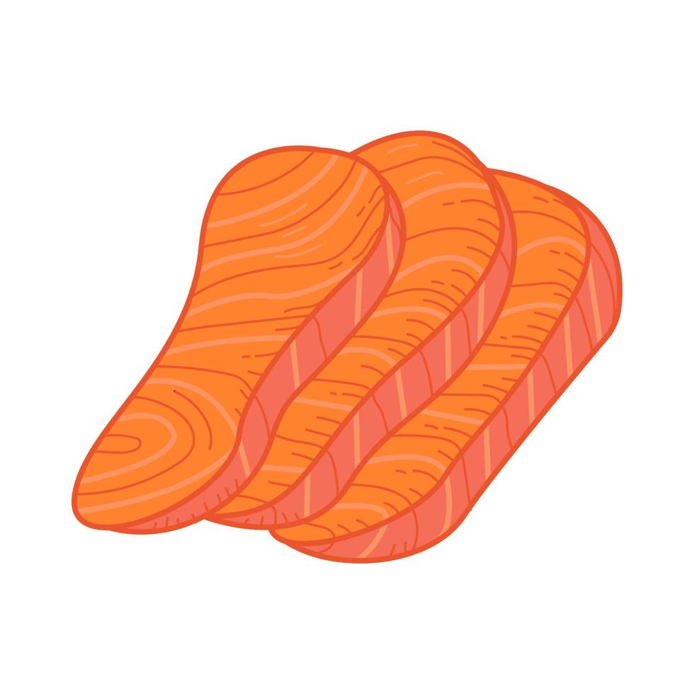 sashimi biff bitar av lax på isolerat bakgrund tecknad serie vektor