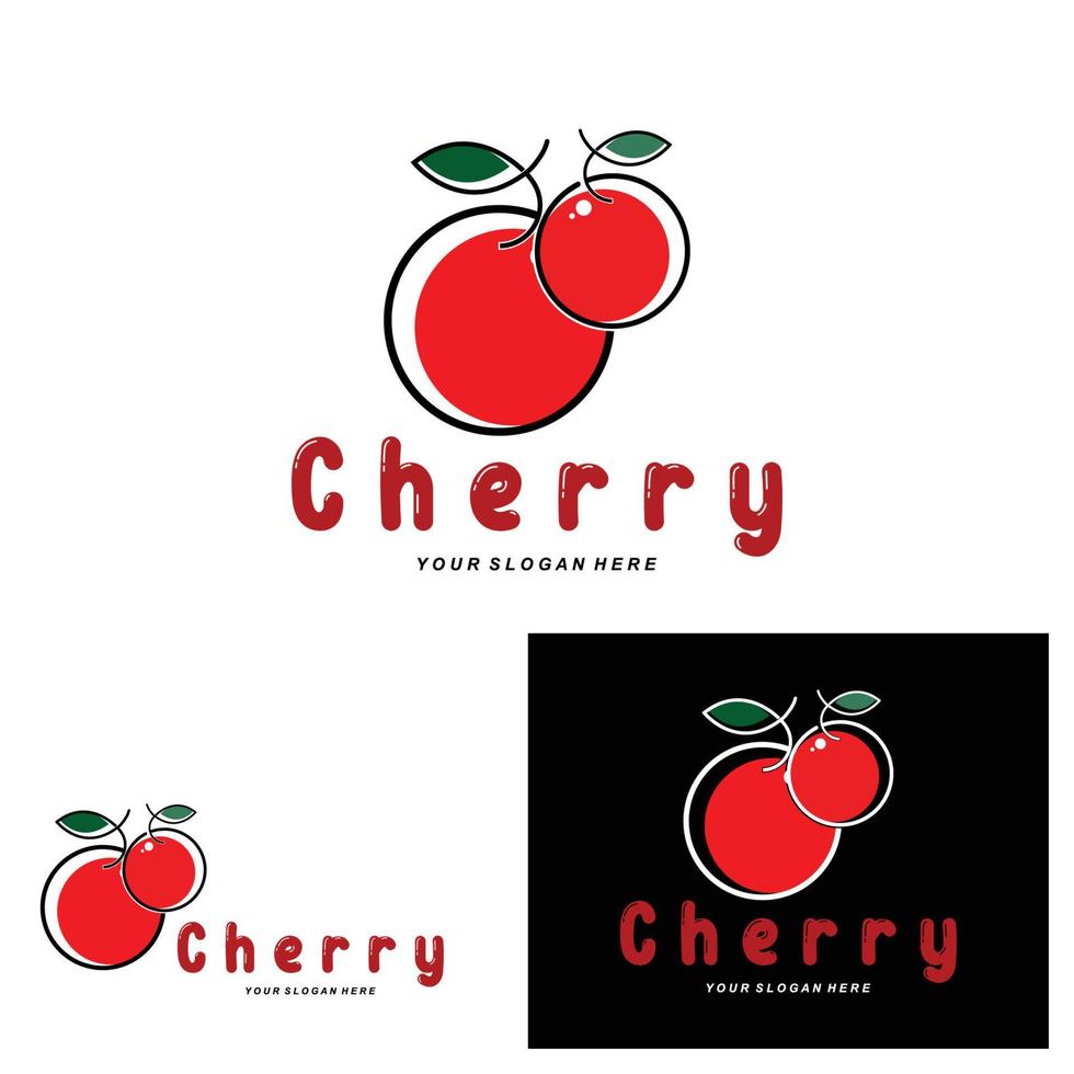 Kirschfruchtlogo, rot gefärbte Pflanzenvektorillustration, Obstladendesign, Firma, Aufkleber, Produktmarke vektor