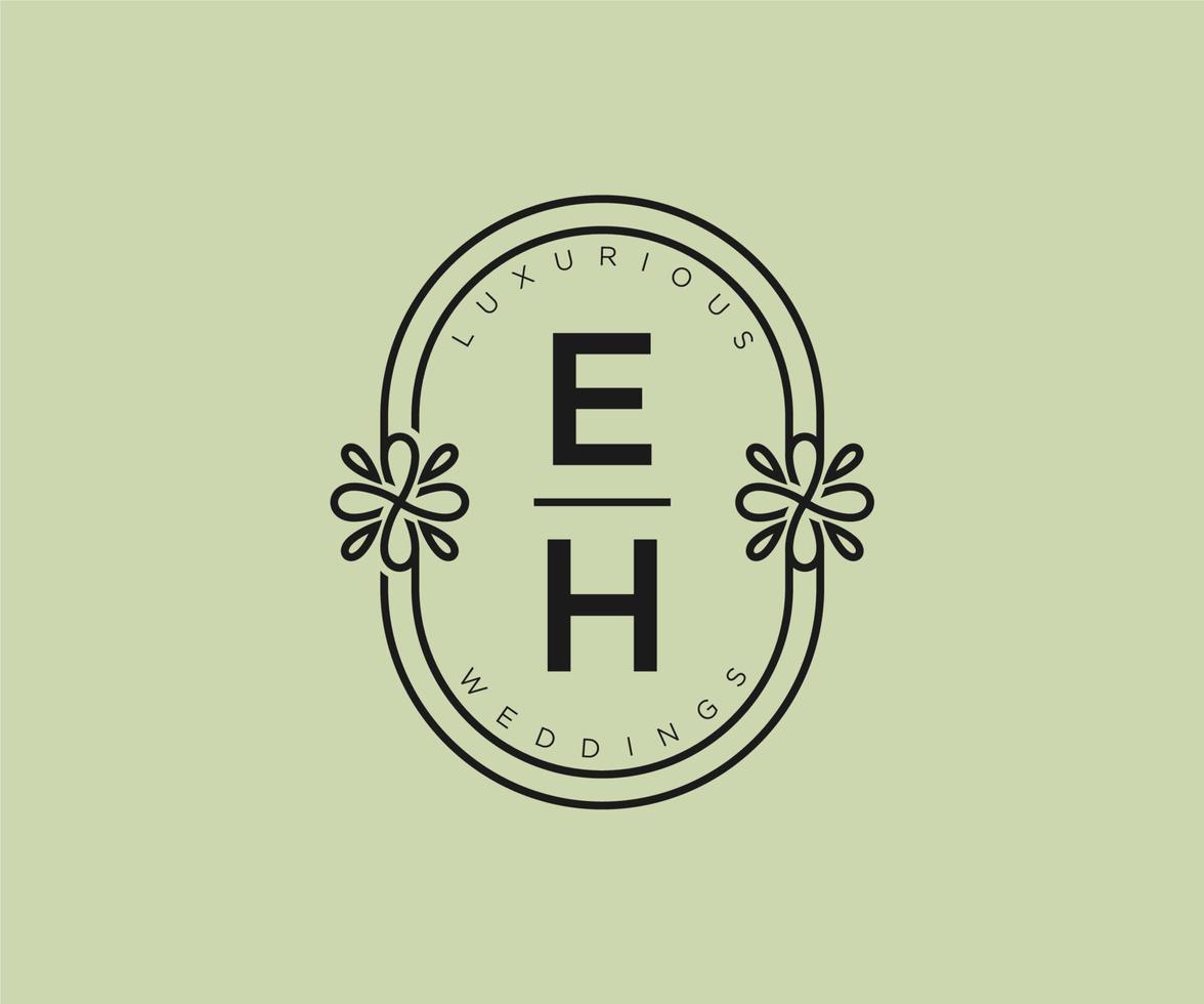 eh initials brief hochzeitsmonogramm logos vorlage, handgezeichnete moderne minimalistische und florale vorlagen für einladungskarten, datum speichern, elegante identität. vektor