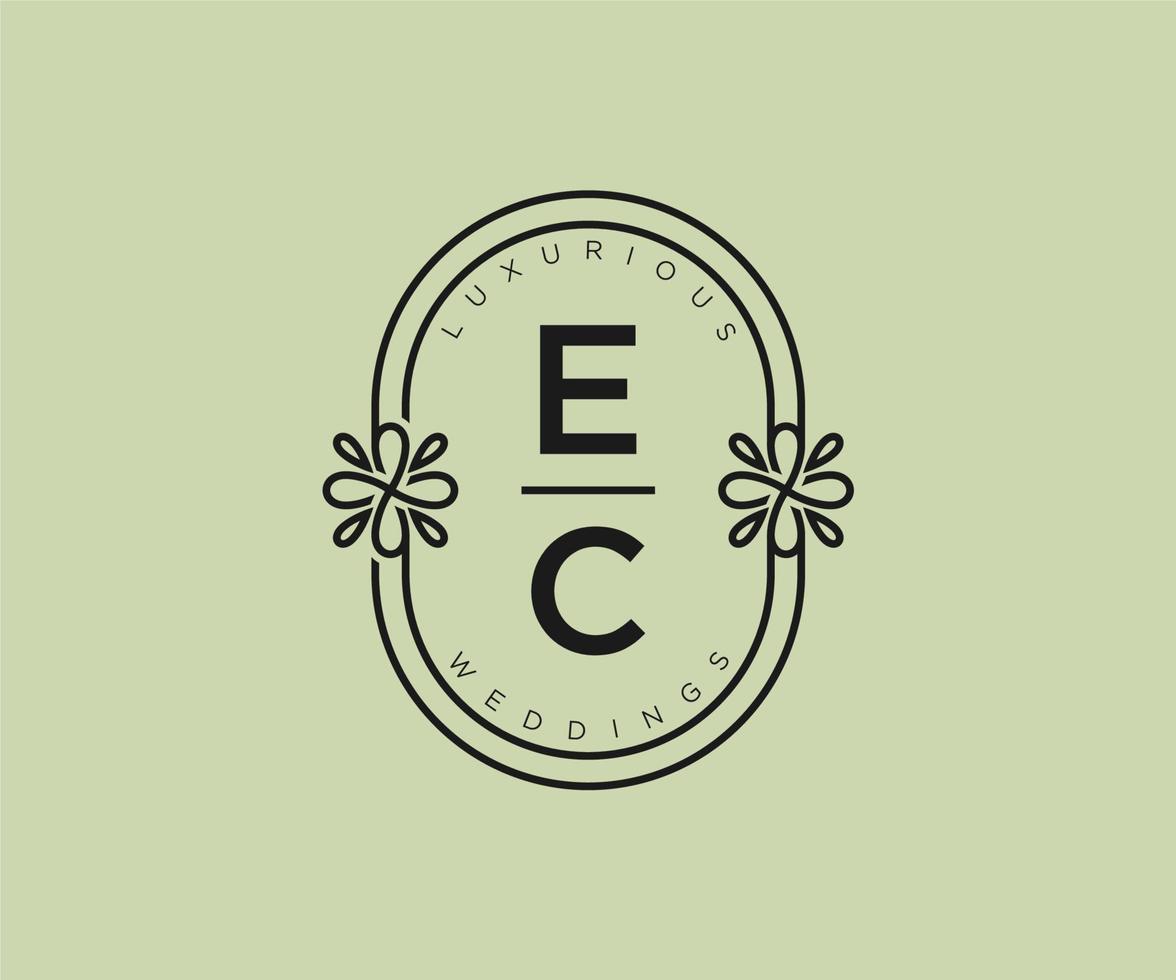 ec initials brief hochzeitsmonogramm logos vorlage, handgezeichnete moderne minimalistische und florale vorlagen für einladungskarten, save the date, elegante identität. vektor