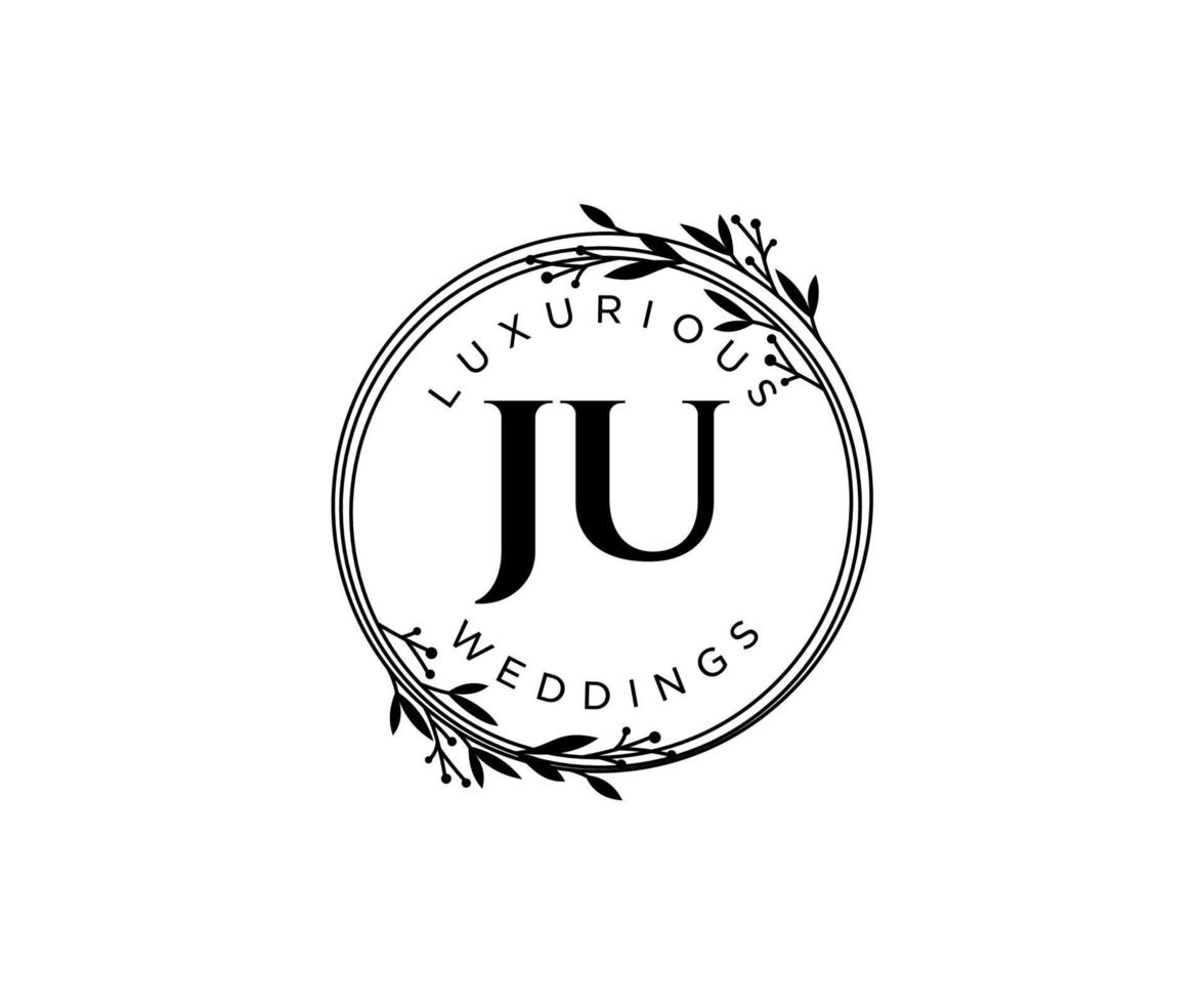 ju Initialen Brief Hochzeit Monogramm Logos Vorlage, handgezeichnete moderne minimalistische und florale Vorlagen für Einladungskarten, Datum speichern, elegante Identität. vektor