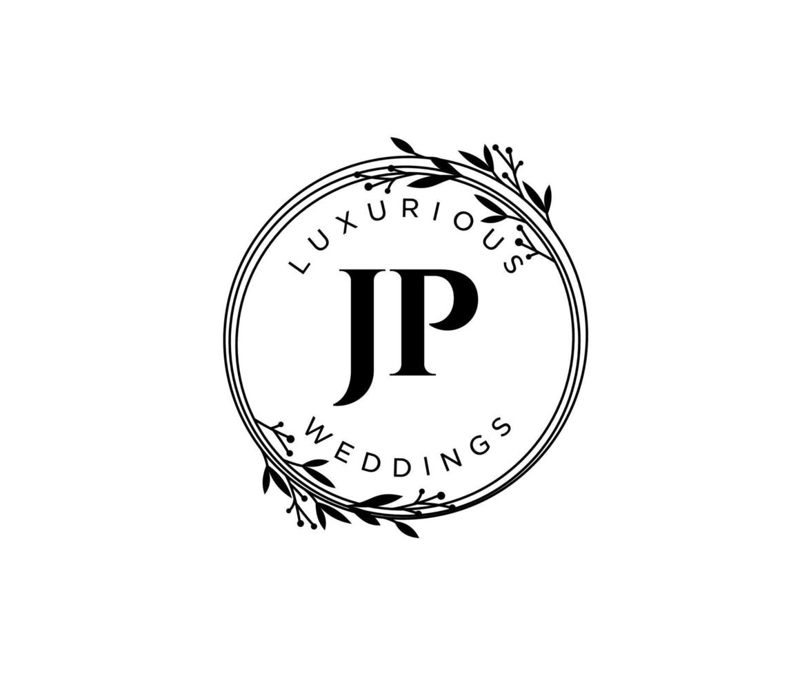 jp initialer brev bröllop monogram logotyper mall, hand dragen modern minimalistisk och blommig mallar för inbjudan kort, spara de datum, elegant identitet. vektor