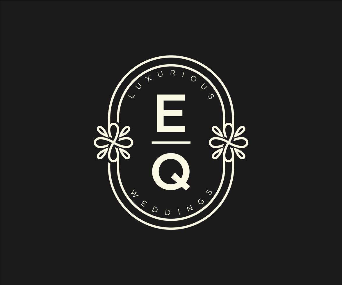 eq initialen brief hochzeitsmonogramm logos vorlage, handgezeichnete moderne minimalistische und florale vorlagen für einladungskarten, datum speichern, elegante identität. vektor