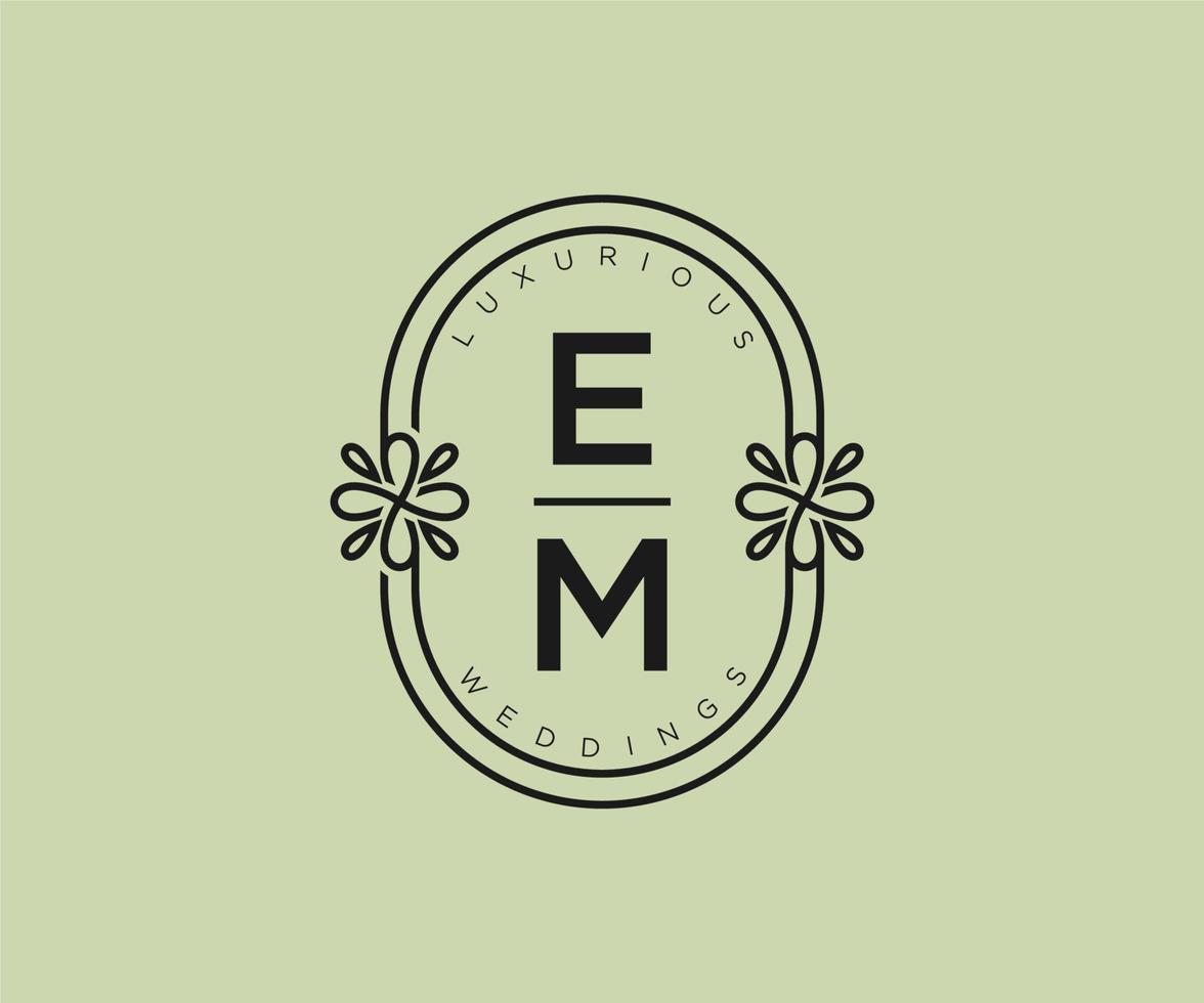 em initialen brief hochzeitsmonogramm logos vorlage, handgezeichnete moderne minimalistische und florale vorlagen für einladungskarten, datum speichern, elegante identität. vektor