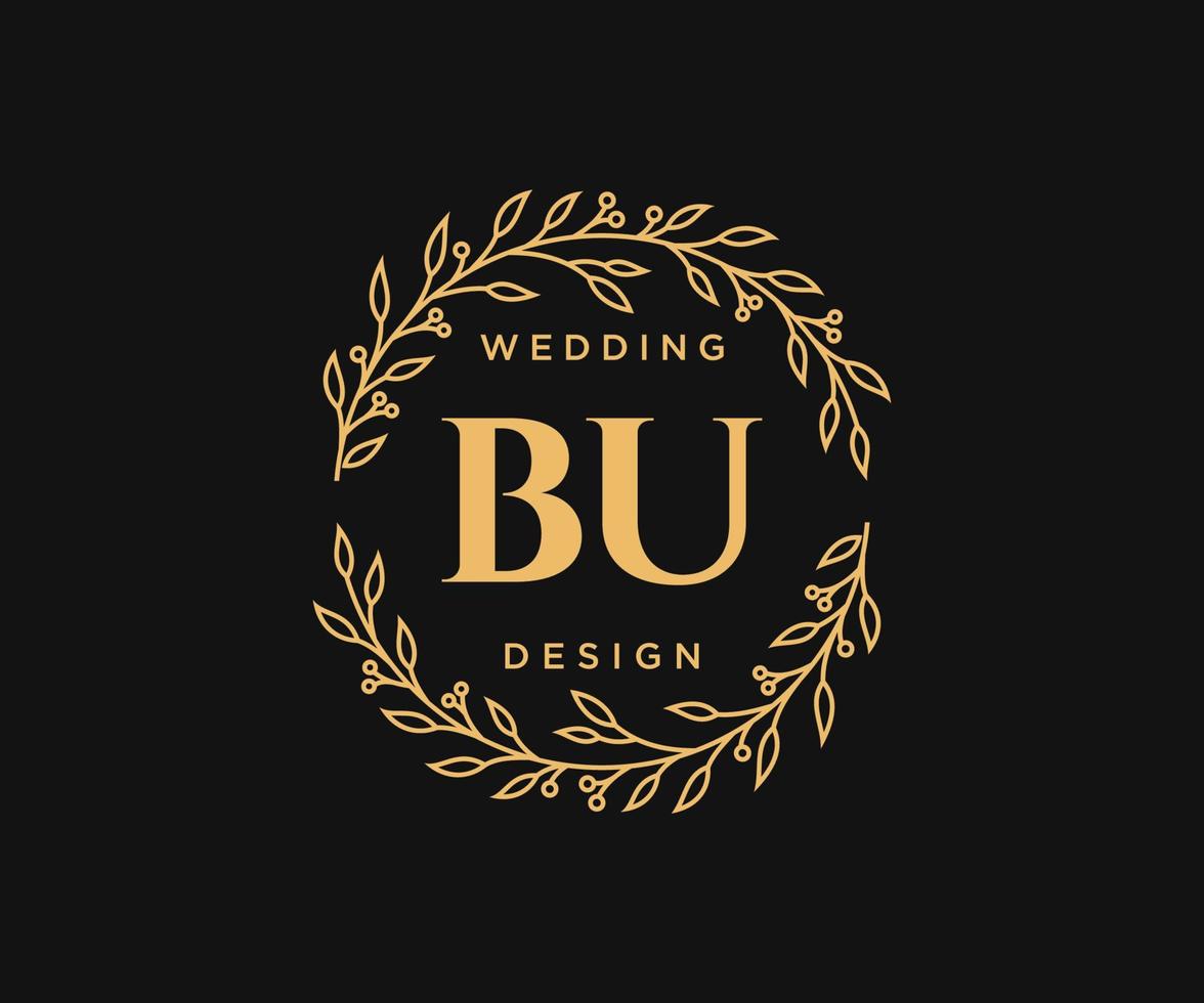 bu initialer brev bröllop monogram logotyper samling, hand dragen modern minimalistisk och blommig mallar för inbjudan kort, spara de datum, elegant identitet för restaurang, boutique, Kafé i vektor