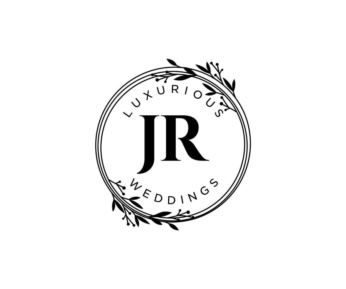 jr Initialen Brief Hochzeit Monogramm Logos Vorlage, handgezeichnete moderne minimalistische und florale Vorlagen für Einladungskarten, Datum speichern, elegante Identität. vektor