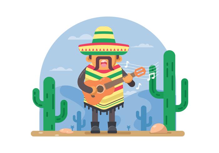 Freier mexikanischer Mann, der Gitarren-Illustration spielt vektor