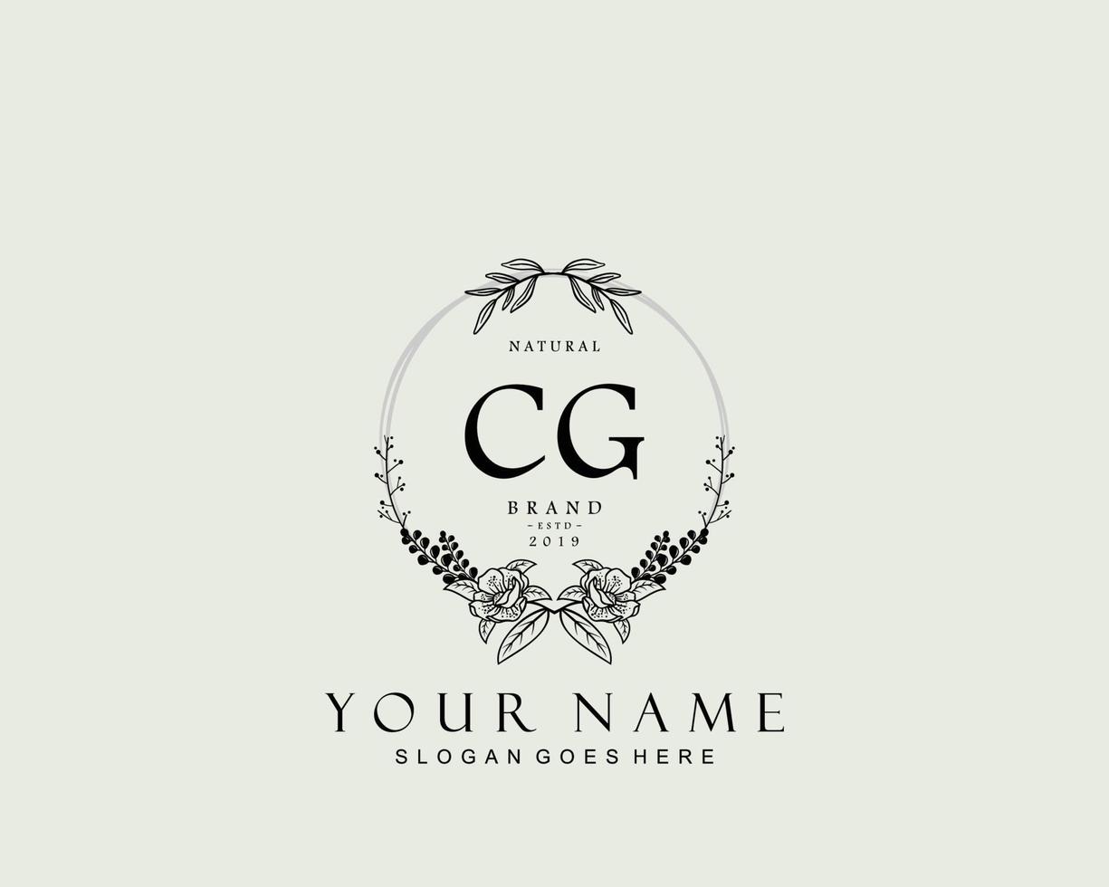 första cg skönhet monogram och elegant logotyp design, handstil logotyp av första signatur, bröllop, mode, blommig och botanisk med kreativ mall. vektor