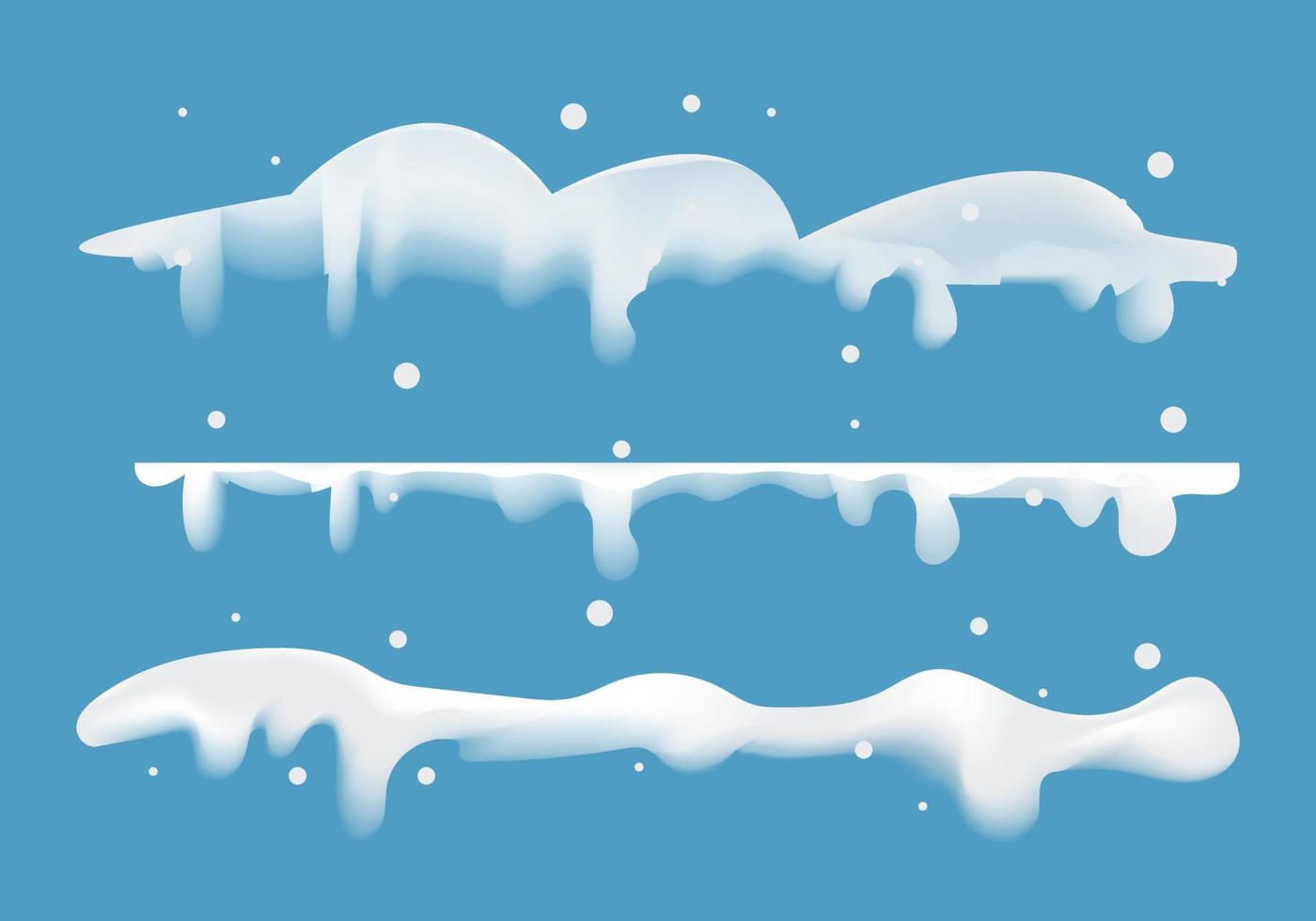 Schneekappen, schneebedecktes Eis und gefrorene Eiszapfen, Vektorkarikaturikonen, lokalisiert auf transparentem Hintergrund. abstrakte schneefrostkappen für weihnachts- und neujahrselementdesign vektor