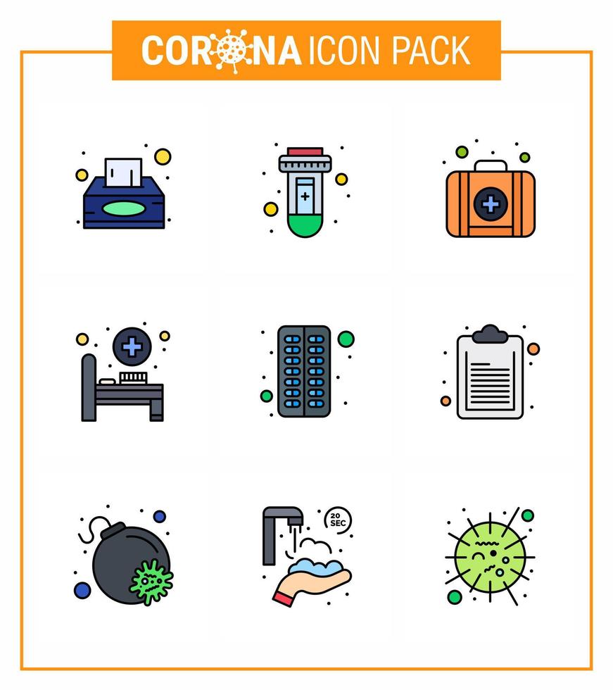 Coronavirus-Prävention 25 Symbolsatz Blaue Pille Kapsel Notfall-Antivirus-Krankenhausbett Virus-Coronavirus 2019nov-Krankheitsvektor-Designelemente vektor