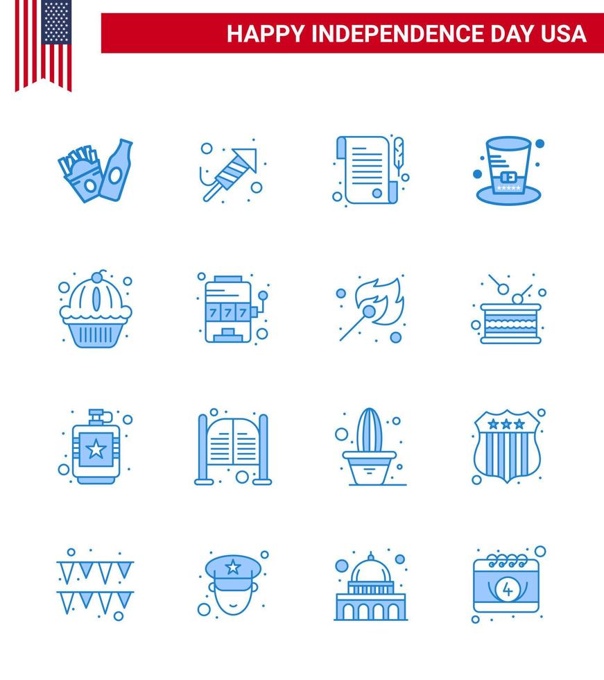 stor packa av 16 USA Lycklig oberoende dag USA vektor blues och redigerbar symboler av kaka muffin mottagande amerikan presidenter redigerbar USA dag vektor design element