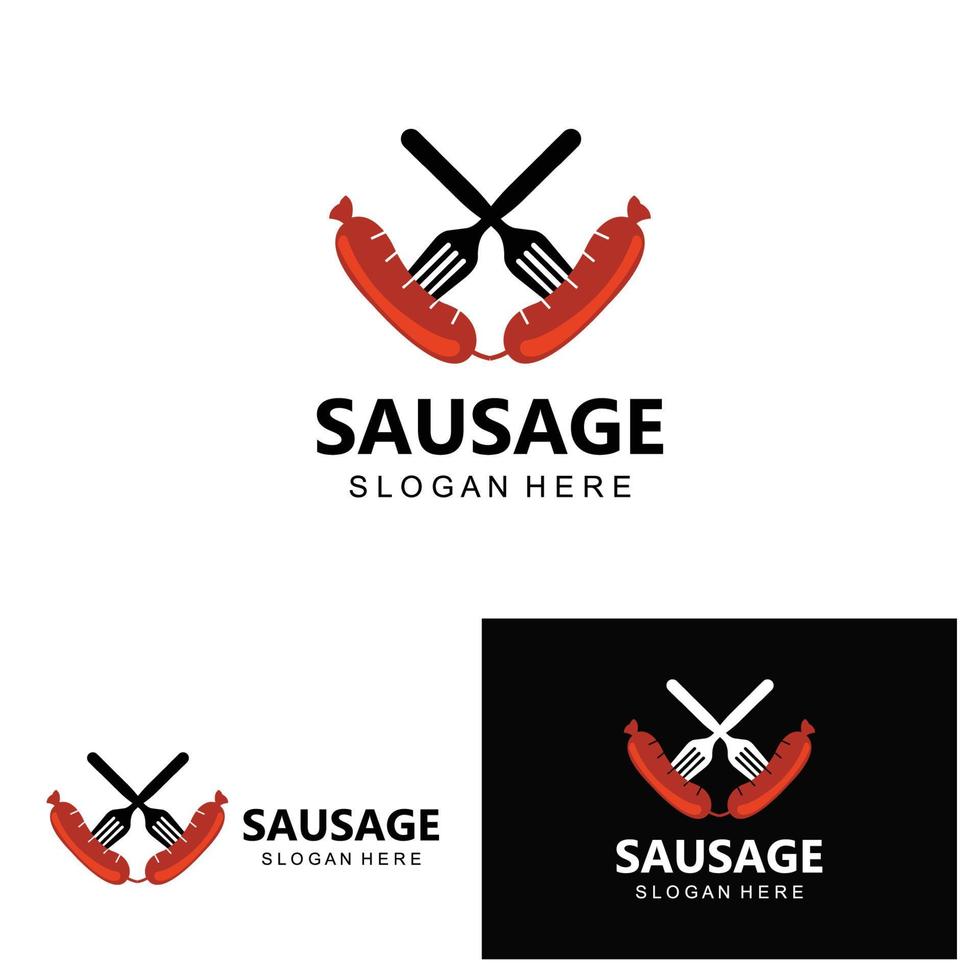 wurstlogo, moderner lebensmittelvektor, design für grilllebensmittelmarken, bbq, wurstladen, hotdog vektor