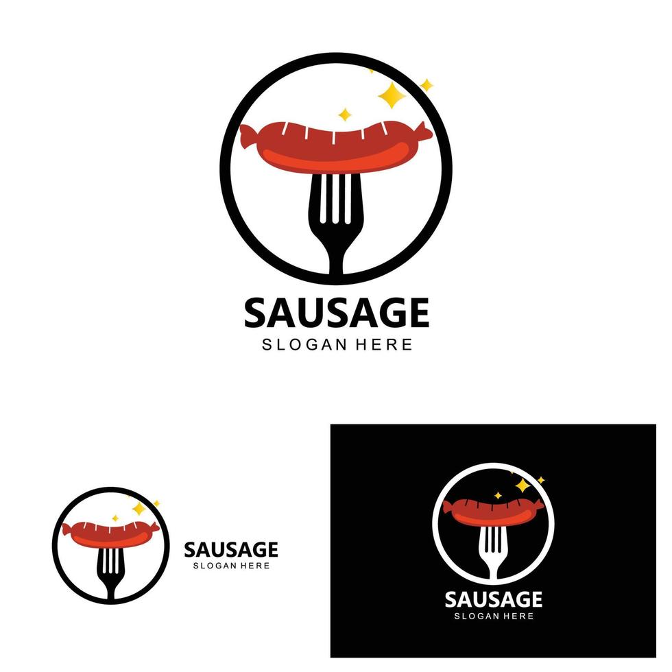 wurstlogo, moderner lebensmittelvektor, design für grilllebensmittelmarken, bbq, wurstladen, hotdog vektor