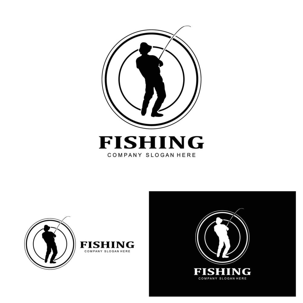 fiske logotyp ikon vektor, fånga fisk på båten, utomhus solnedgång siluettdesign vektor
