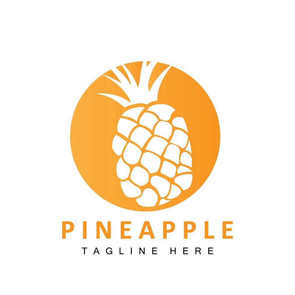 Ananas-Logo-Design, Vektor aus frischen Früchten, Plantagenillustration, Markenetikett für Fruchtprodukte