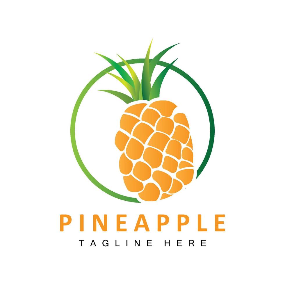 Ananas-Logo-Design, Vektor aus frischen Früchten, Plantagenillustration, Markenetikett für Fruchtprodukte