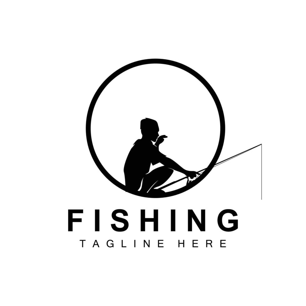 fiske logotyp ikon vektor, fånga fisk på båten, utomhus solnedgång siluettdesign vektor