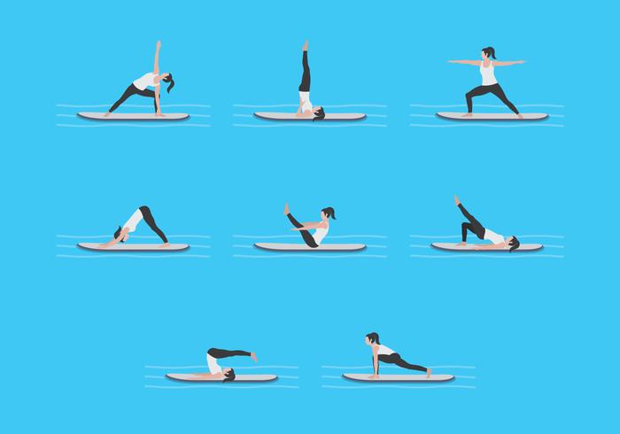 Yoga träning på paddleboard vektorer