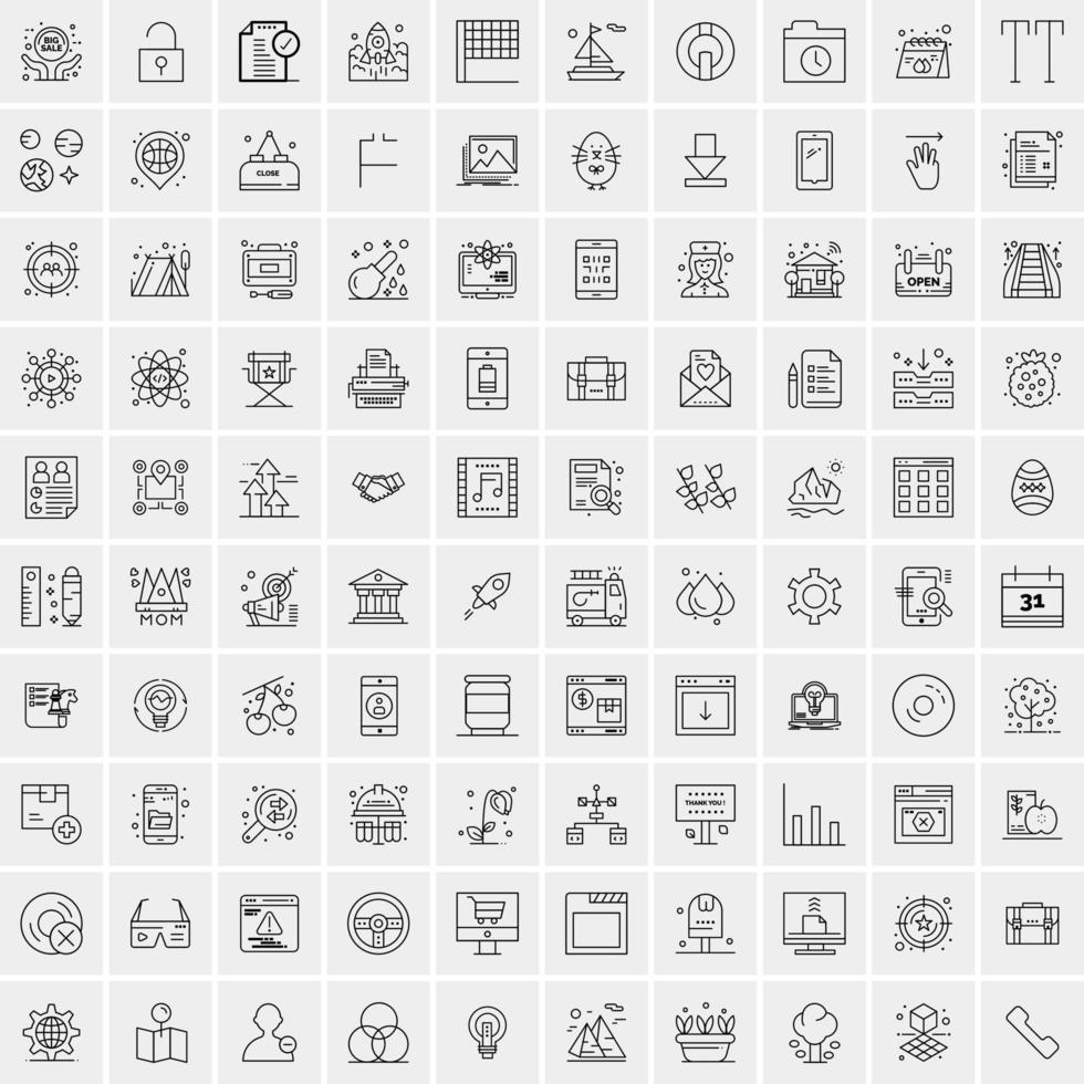 100 universell svart linje ikoner på vit bakgrund vektor