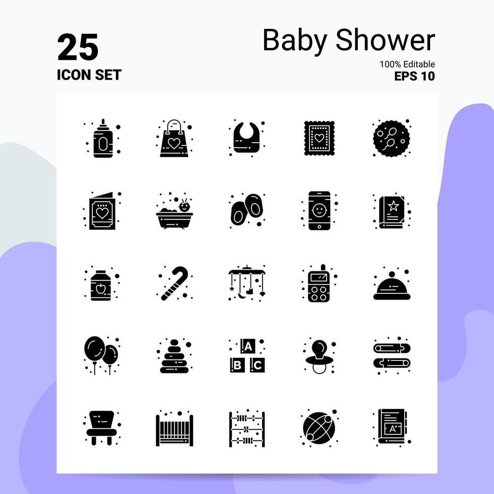 25 bebis dusch ikon uppsättning 100 redigerbar eps 10 filer företag logotyp begrepp idéer fast glyf ikon design vektor