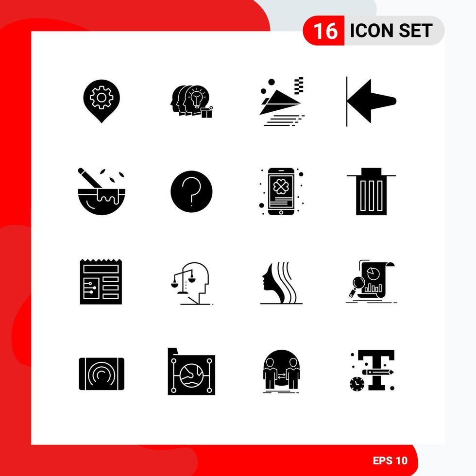 16 solides Glyphenpaket der Benutzeroberfläche mit modernen Zeichen und Symbolen des Restaurants, das Flugzeug kocht, das zu Hause kocht, editierbare Vektordesign-Elemente vektor
