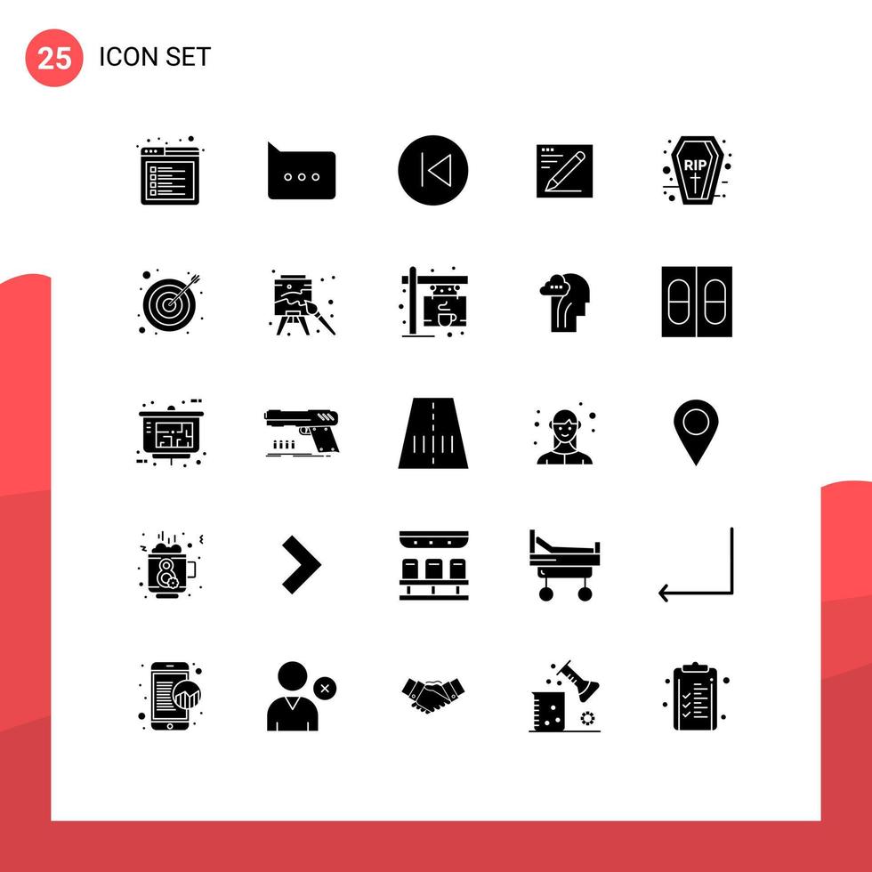 piktogram uppsättning av 25 enkel fast glyfer av halloween utbildning pil vänster text browser redigerbar vektor design element