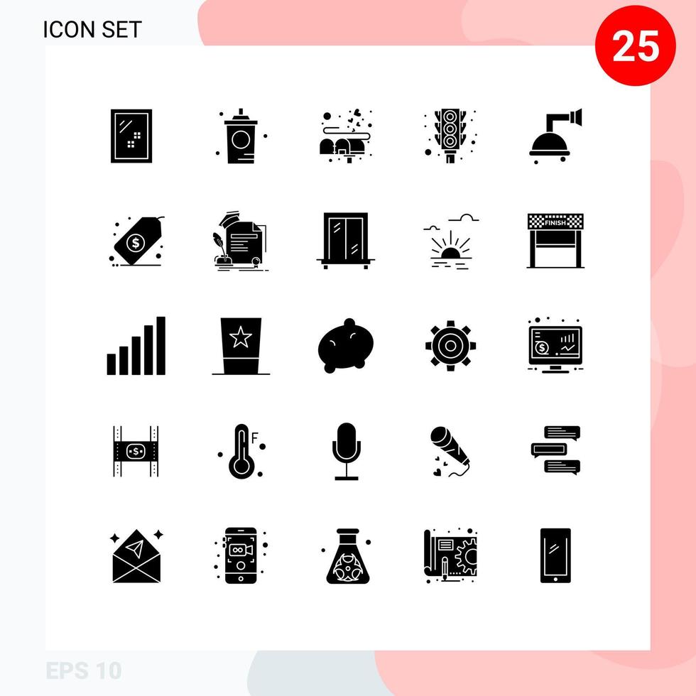 modern uppsättning av 25 fast glyfer pictograph av badrum trafik affär signal post redigerbar vektor design element