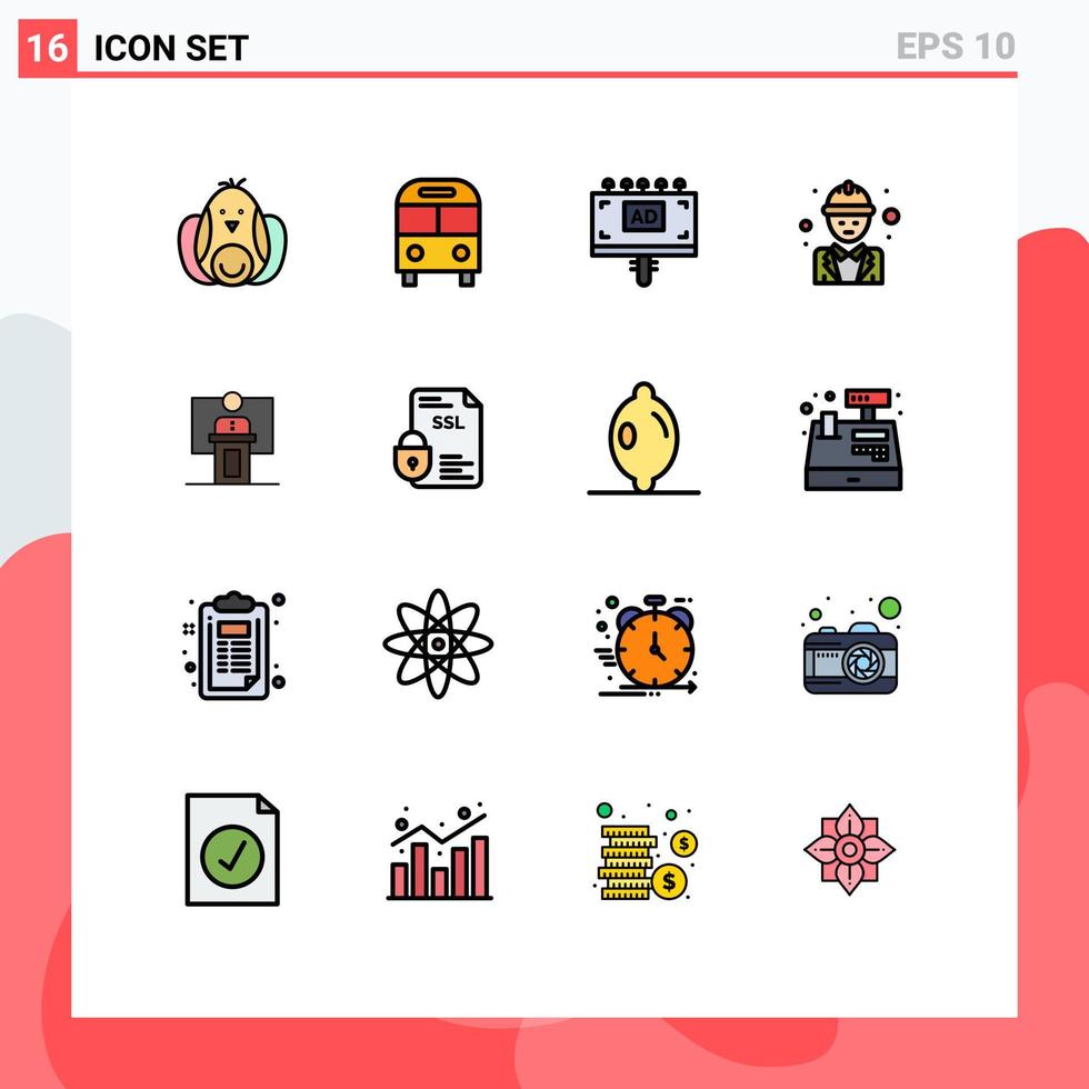 16 tematiska vektor platt Färg fylld rader och redigerbar symboler av chef arbetskraft transport ingenjör skylt redigerbar kreativ vektor design element
