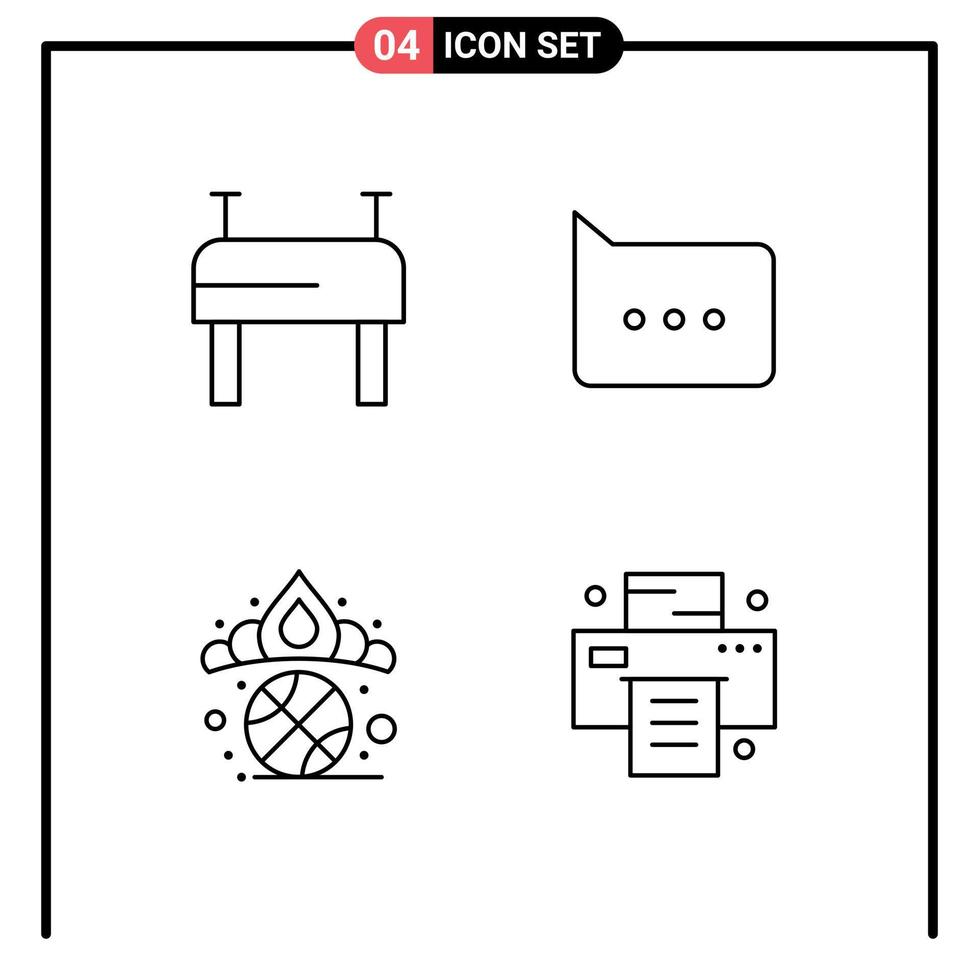 Linienpaket mit 4 universellen Symbolen für Gymnastik-Büro-Chat-Diadem-Drucker editierbare Vektordesign-Elemente vektor