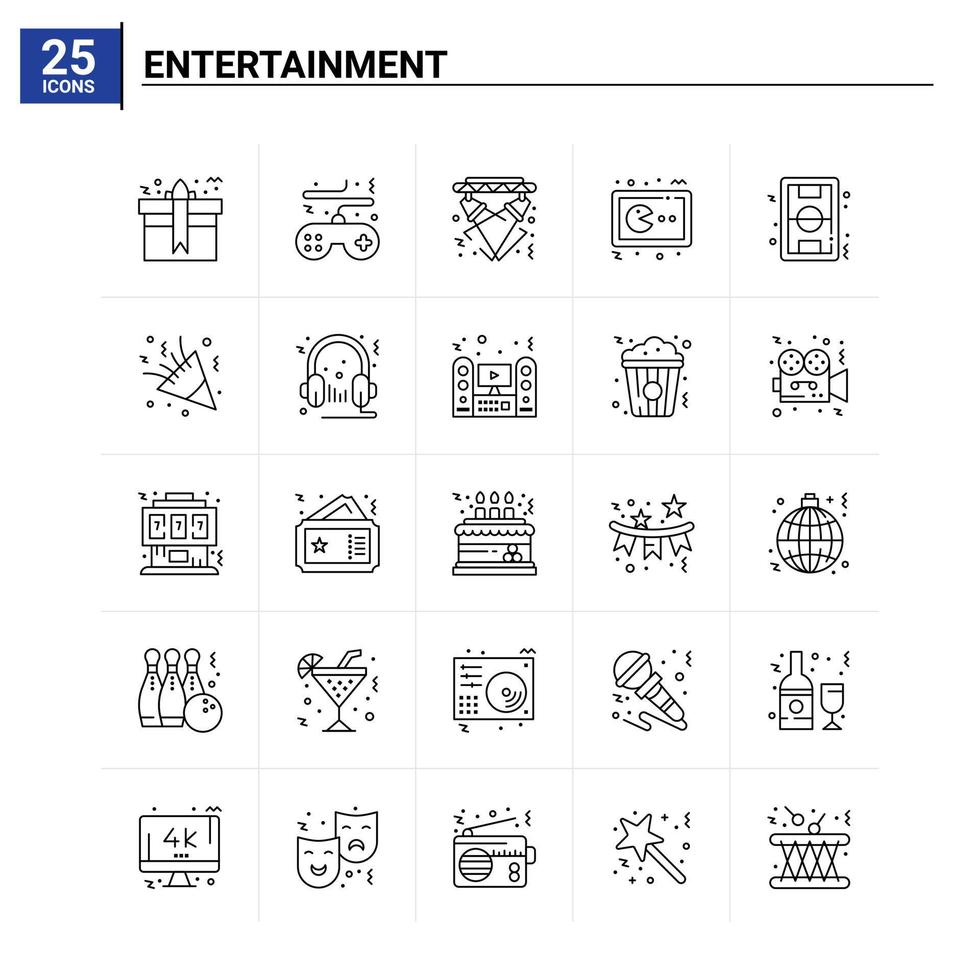 25 gesetzter Vektorhintergrund der Unterhaltungsikone vektor