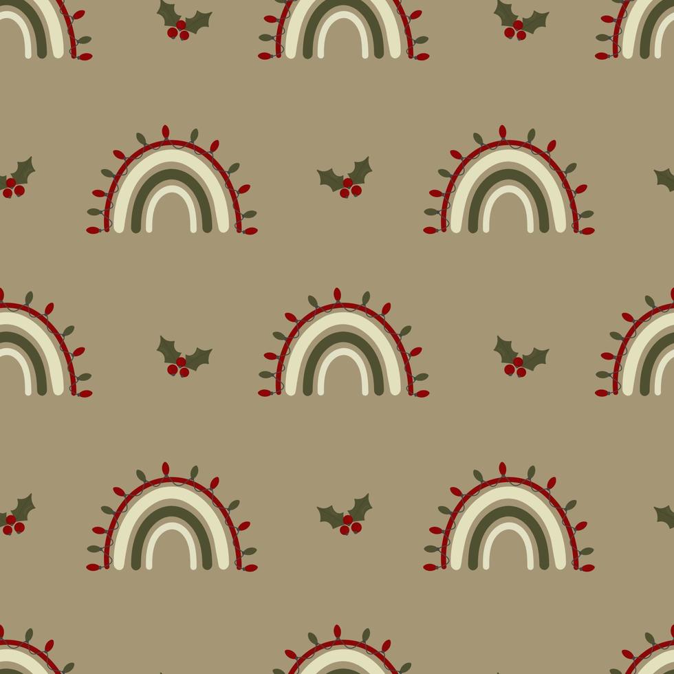 nahtloses weihnachtsmuster. Hintergrund mit Regenbogen, Mistel. perfekt für Geschenkpapier, Grußkarten, Textilien vektor