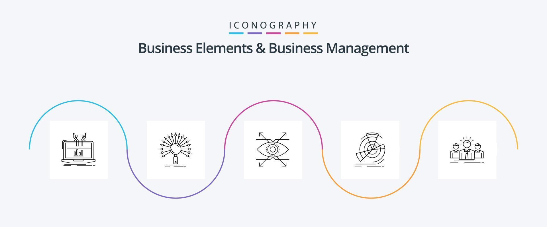 Business Elements und Business Management Line 5 Icon Pack inklusive Punkt. Diagramm. Netzwerk. Daten. suchen vektor