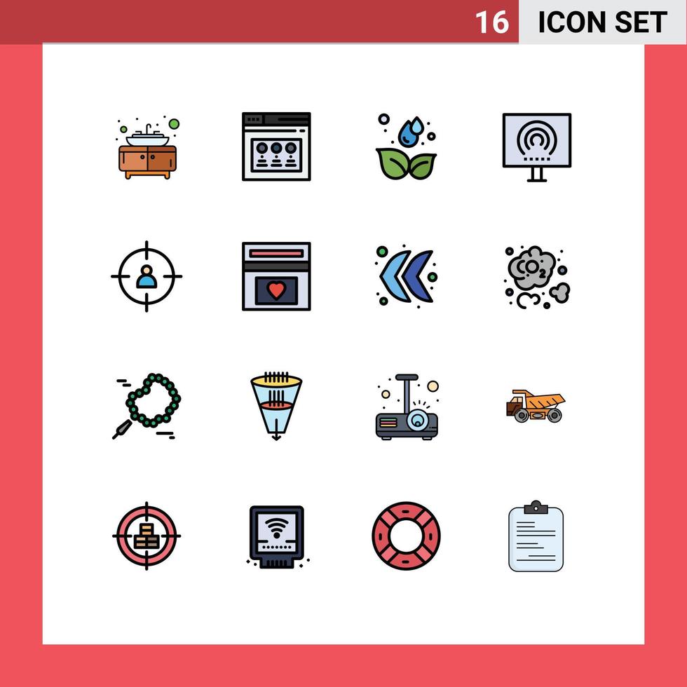 universelle Symbolsymbole Gruppe von 16 modernen, flachen, farbgefüllten Linien menschlicher grüner Signalbüro-editierbarer kreativer Vektordesign-Elemente vektor
