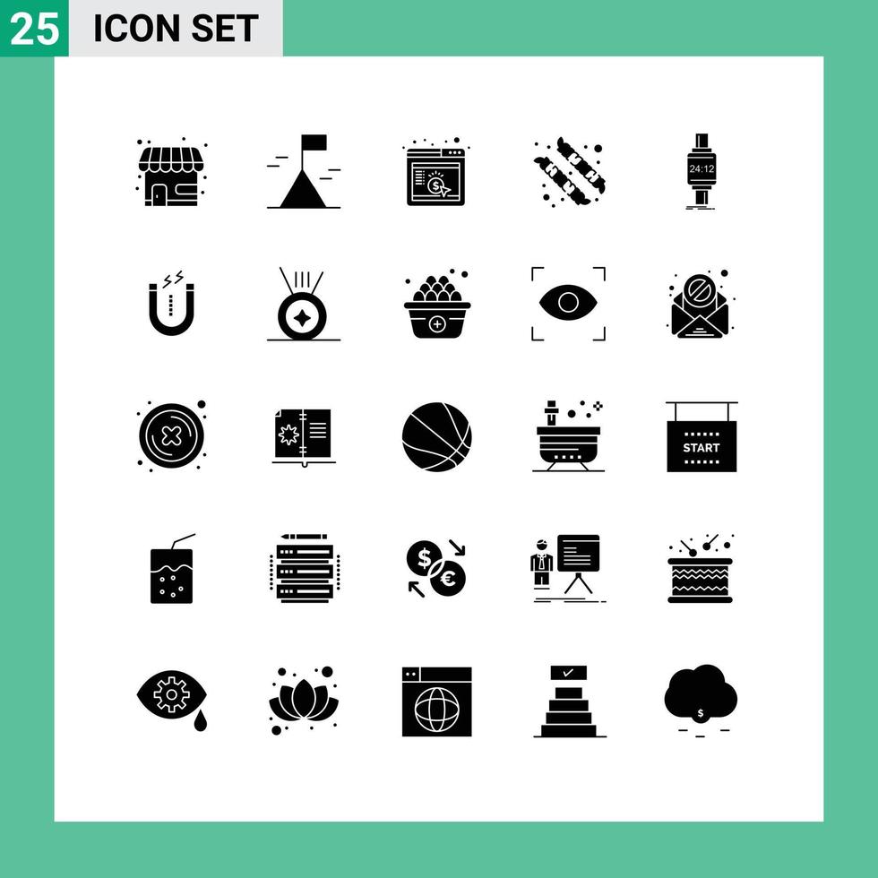 Stock Vector Icon Pack mit 25 Zeilen Zeichen und Symbolen für Apple Smartwatch Marketing Smart Watch Candy editierbare Vektordesign-Elemente