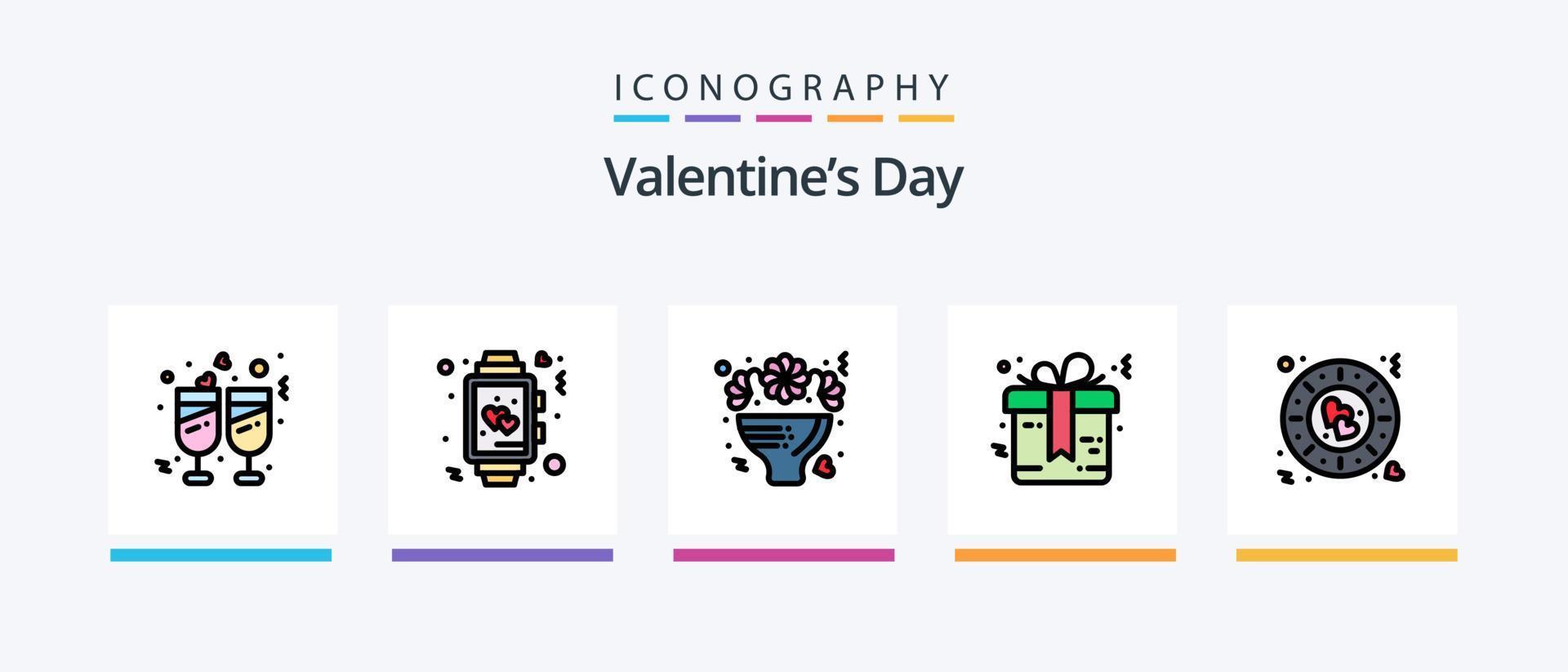 Valentinstag Linie gefüllt 5 Icon Pack inklusive Romantik. Liebhaber. Hochzeit. Lebensmittel. reisen. kreatives Symboldesign vektor