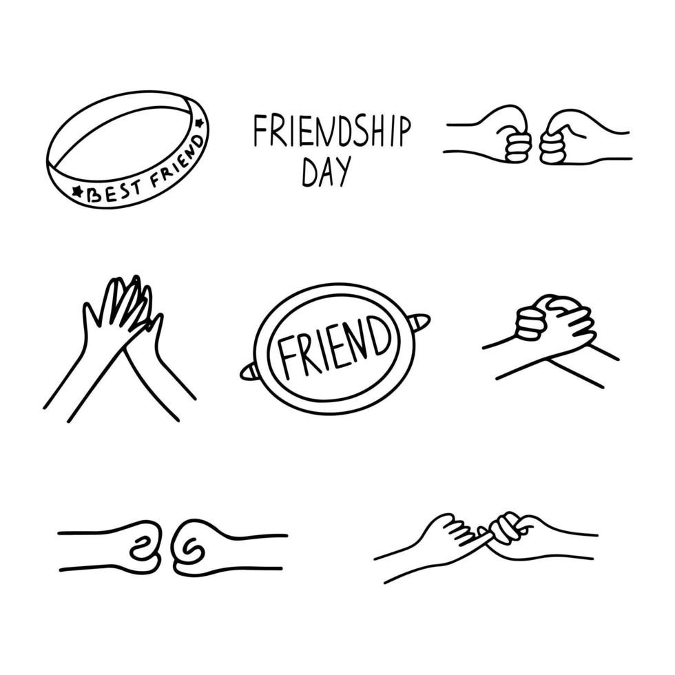Reihe von Symbolen zum Thema Freundschaft. Vektor-Doodle vektor