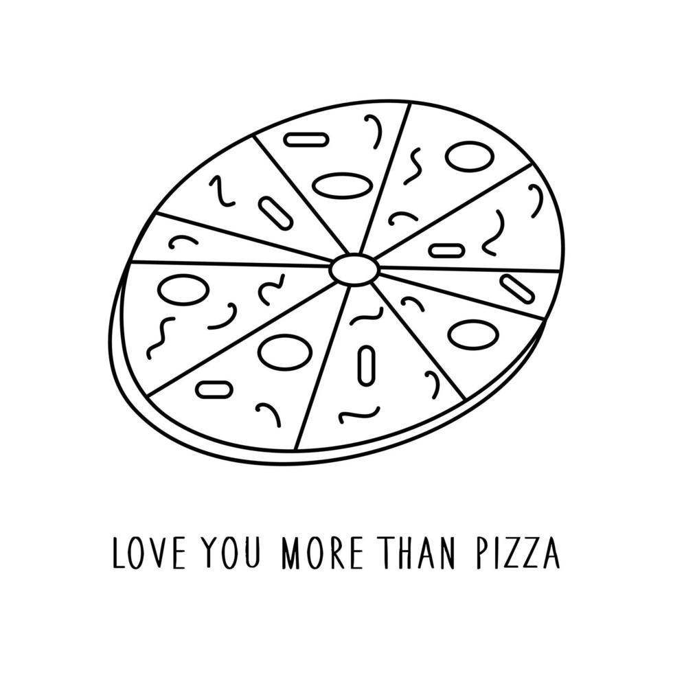 Karte liebe dich mehr als Pizza. Vektor-Doodle vektor