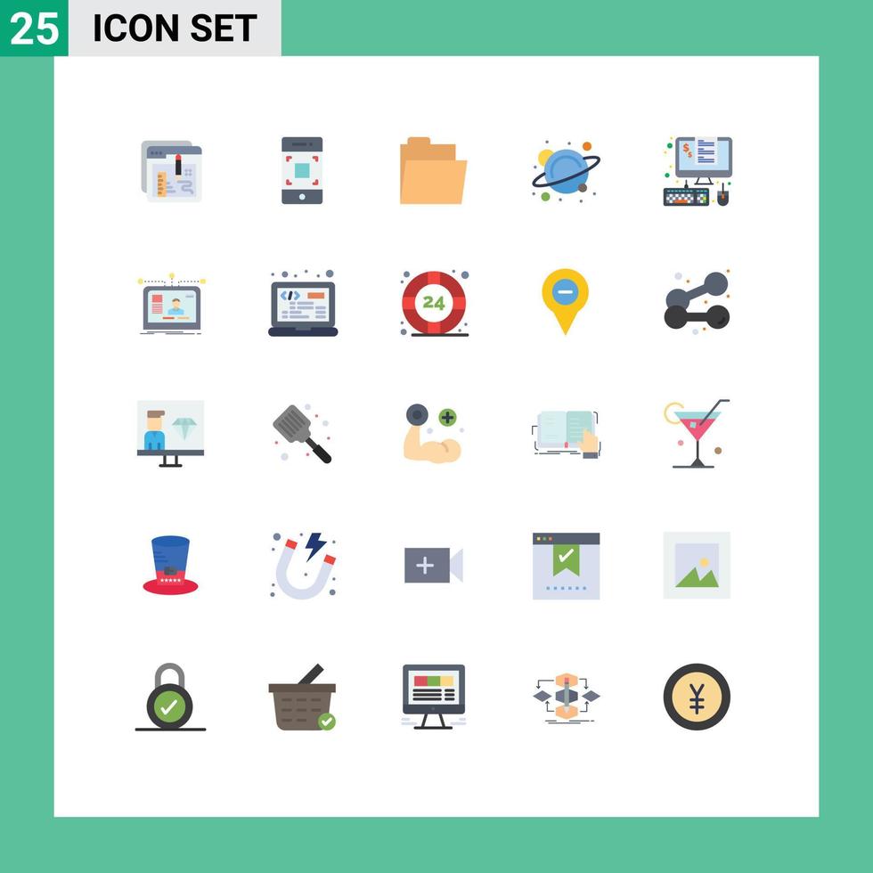 piktogram uppsättning av 25 enkel platt färger av faktura Plats teknologi vetenskap fysik redigerbar vektor design element