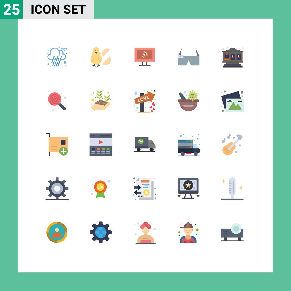 25 användare gränssnitt platt Färg packa av modern tecken och symboler av spela spår maskin dator smart glasögon redigerbar vektor design element