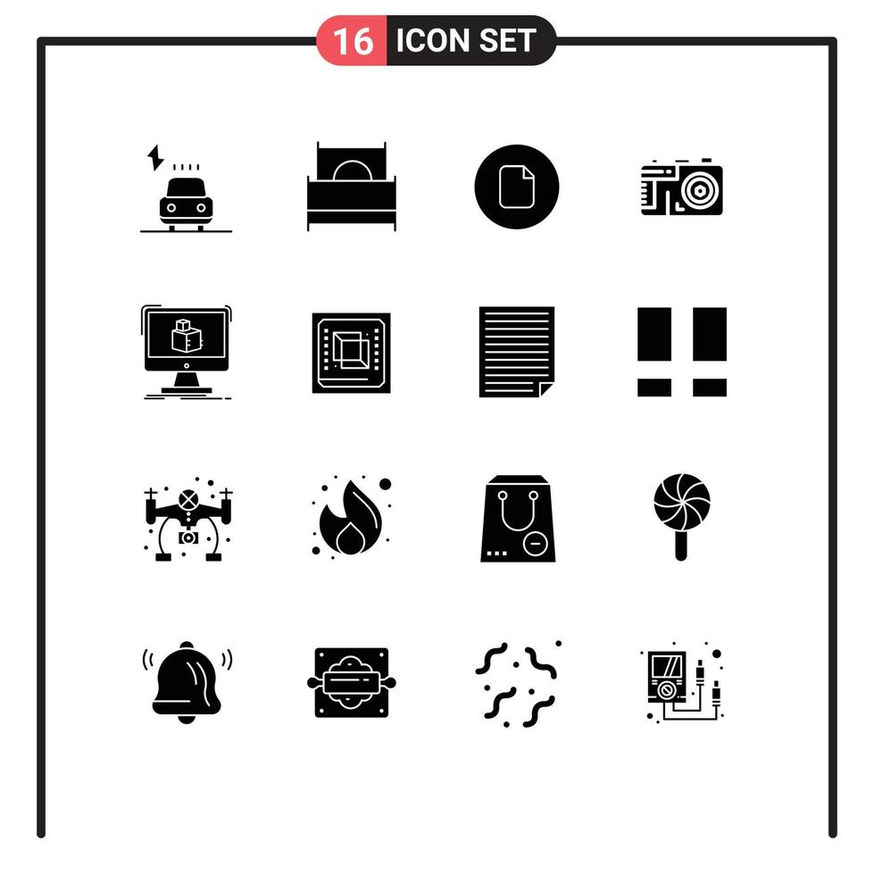 16 användare gränssnitt fast glyf packa av modern tecken och symboler av dimensionell Foto interiör design ui redigerbar vektor design element