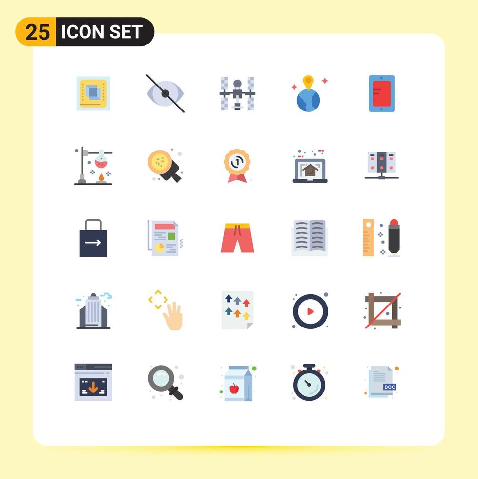 25 universelle flache Farben für Web- und mobile Anwendungen, Standort, Weltvision, Weltraumplattform, editierbare Vektordesign-Elemente vektor