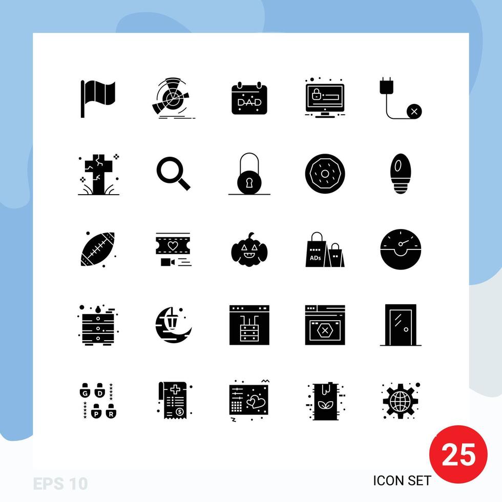 uppsättning av 25 modern ui ikoner symboler tecken för sladd säkerhet kalender konto Lösenord redigerbar vektor design element